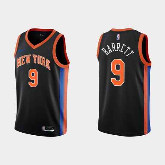 Men New Yok New York Knicks 9 RJ Barrett 2022 23 Black City Edition Stitched Basketball Jersey